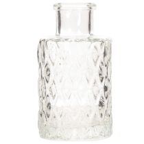 Artikel Mini glasvase med diamantmønster, lille bordvase, flaske, transparent, 9 cm, 6 stk.