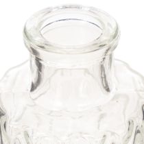 Artikel Mini glasvase med diamantmønster, lille bordvase, flaske, transparent, 9 cm, 6 stk.
