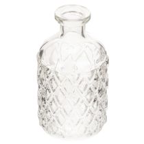Artikel Glasflaske med diamantmønster, dekorativ flaske, vase, lille, 13 cm, 6 stk.