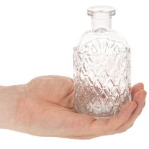 Artikel Glasflaske med diamantmønster, dekorativ flaske, vase, lille, 13 cm, 6 stk.