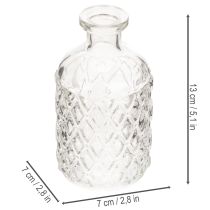 Artikel Glasflaske med diamantmønster, dekorativ flaske, vase, lille, 13 cm, 6 stk.