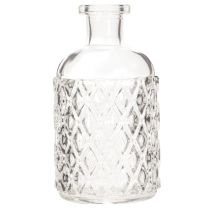 Artikel Glasflaske med diamantmønster, dekorativ flaske, vase, lille, 13 cm, 6 stk.