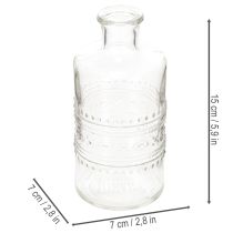 Artikel Glasflaske med mønster, cylindrisk, klar, dekorativ vase, 15 cm, 6 stk.