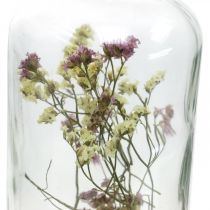 Artikel Glas med lysestage, glasdekoration med tørrede blomster H16cm Ø8,5cm