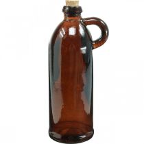 Glasflaske vintage med kork og hank brun Ø7,5 cm H22cm