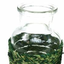 Glasflaske med bastgrøn H12.5cm 3stk