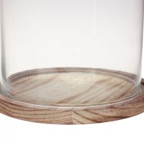 Artikel Glasklokke med træplade glasdekoration Ø17cm H25cm