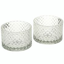 Artikel Glasskål fyrfadsstage retro diamant klar Ø10,5cm 2stk