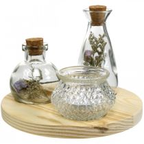 Vase sat på træbakke, borddekoration med tørrede blomster, lanterne natur, transparent Ø18cm