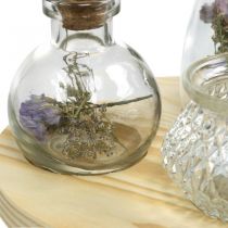 Vase sat på træbakke, borddekoration med tørrede blomster, lanterne natur, transparent Ø18cm