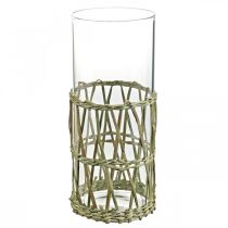 Glasvase cylinder flettet græsser dekorativ vase Ø8cm H21,5cm