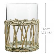 Artikel Glas vase cylinder flettet græs bord dekoration glas Ø8cm H12cm