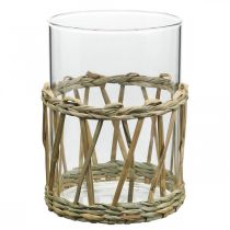 Glas vase cylinder flettet græs bord dekoration glas Ø8cm H12cm