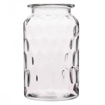 Glasvase med mønster, glaslanterne H18,5cm Ø11cm Klar