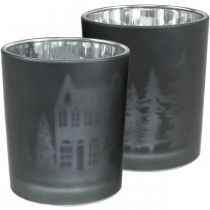 Lanterne, fyrfadsstage glas julesort Ø7cm 2stk