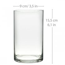 Rund glasvase, klarglascylinder Ø9cm H15,5cm