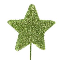 Glimmer stjerner grøn 4 cm på wire 60stk