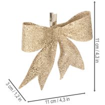 Artikel Glittersløjfe, dekorativ sløjfe, guld med klips, 11 cm, 4 stk.