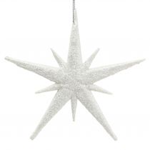 Glitterstjerne til at hænge hvid 13cm 12stk