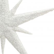 Glitterstjerne til at hænge hvid 13cm 12stk