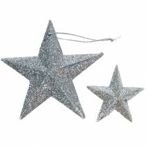 Artikel Glitterstjerne sølv 9,5/5cm 18 stk