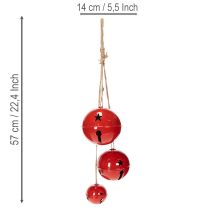 Artikel Røde metalklokker, sæt med 3, dekorative, 14/12/8 cm