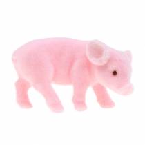 Lucky pig pink pink flokede 9 cm 6stk