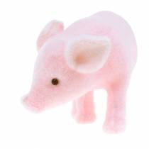 Lucky pig pink pink flokede 9 cm 6stk