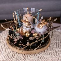 Artikel Guld kanin siddende guldfarvet terracotta med fjer H10cm 4 stk