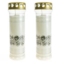 Artikel Gravlys roser hvidt sørgelys Ø7cm H23,5cm 100h 2stk