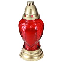 Artikel Gravlys glas hjerte gravlanterne rød Ø10,5cm H25,5cm