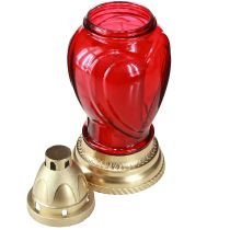 Artikel Gravlys glas hjerte gravlanterne rød Ø10,5cm H25,5cm