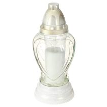 Artikel Gravlys glas hjerte gravering gravlanterne klar Ø11cm H26cm