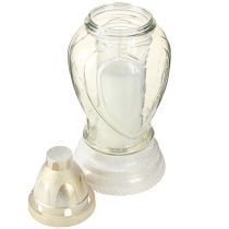 Artikel Gravlys glas hjerte gravering gravlanterne klar Ø11cm H26cm