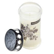 Artikel Gravlys hvide blomstermotiver Ø7,5 cm H16,5 cm 6 stk.