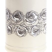 Gravlys hvide roser sølv sørgelys Ø7cm H18cm 77h