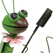 Græshoppe havefigur metal dekoration cricket med rive og spade H33 cm sæt med 2