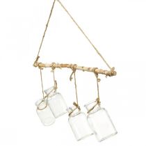 Artikel Trævinduesdekoration med hængende glasvaser til blomsterarrangementer