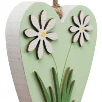 Artikel Dekorative hjerter til ophæng med blomster trægrøn, hvid 8,5×12cm 4 stk.