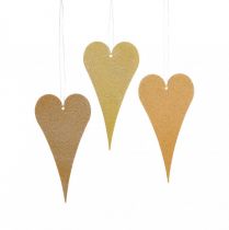 Hængende dekoration vindue metal hjerter, dekorative hjerter til at hænge op beige/gul/orange H10cm 6 stk.