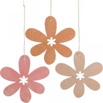 Deco blomst trævedhæng træblomst orange/pink/gul 12 stk.