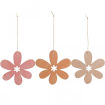Deco blomst trævedhæng træblomst orange/pink/gul 12 stk.