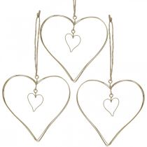 Artikel Dekorativt hjerte til ophængning, ophængning af dekoration metalhjerte gyldent 10,5 cm 6 stk