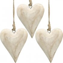 Hjerte af træ, dekorativt hjerte til ophæng, hjertedekoration H13cm 4stk
