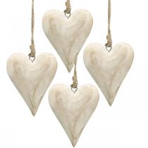 Hjerte af træ, dekorativt hjerte til ophæng, hjertedekoration H10cm 4stk