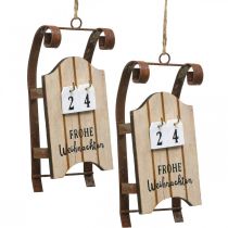 Artikel Dekorativ kane trækalender adventsrust L14,5cm 2 stk