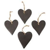 Hængende dekoration skiferhjerte dekorative hjerter sort 10,5cm 4stk