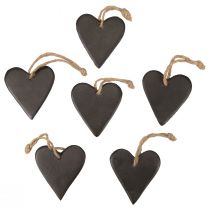 Artikel Hængende dekoration skiferhjerte dekorative hjerter sort 7cm 6stk