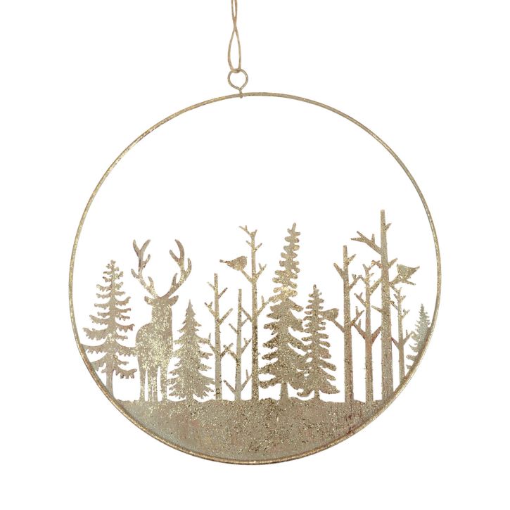 Dekorativ ring metal skovhjort dekoration vintage guld Ø22,5cm