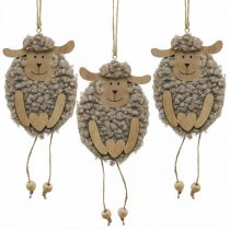 Påskedekoration fårebøjle træ fluffy 8,5×1,5×20cm 6stk